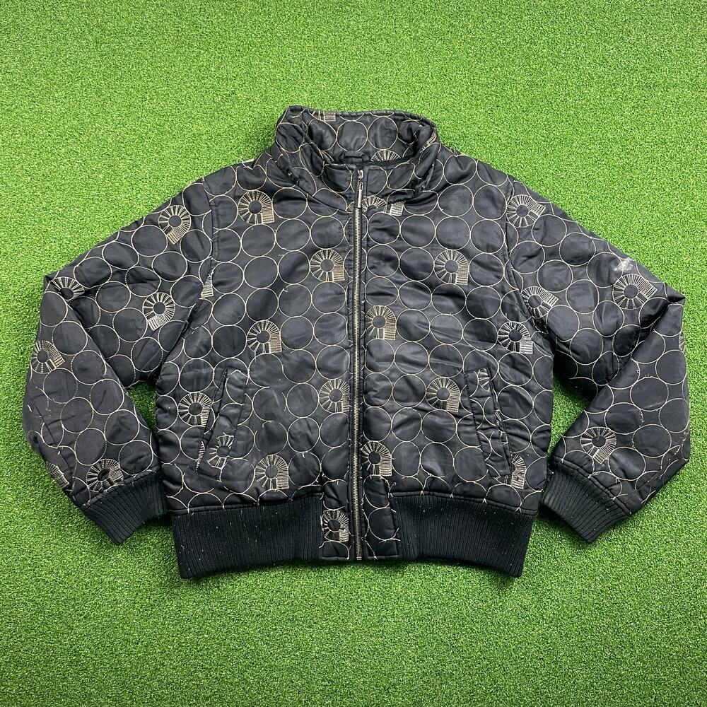 Vintage Akademiks Black Flower Monogram Full Zip Bomber Jacket Sz L